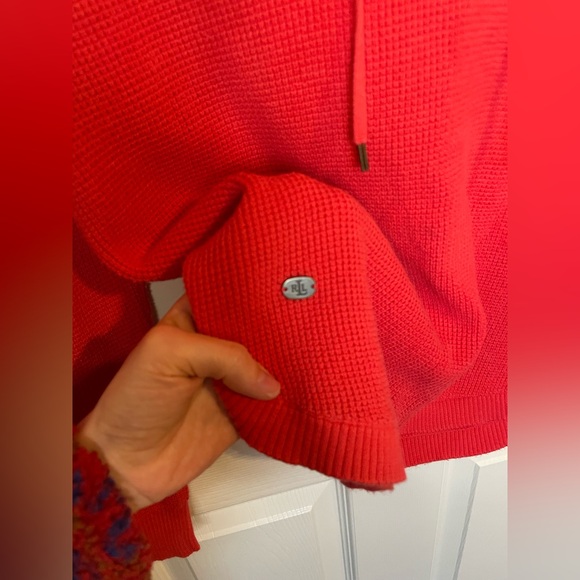 Lauren by Ralph Lauren Waffle Knit Tomato Red Hoodie - Picture 4 of 6
